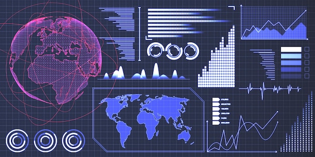 Interface de negócios digital brilhante sobre fundo azul embaçado Comércio de inovação financeira e conceito de crescimento Renderização em 3D