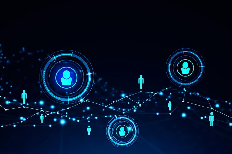 Interface de RH moderna sobre fundo azul