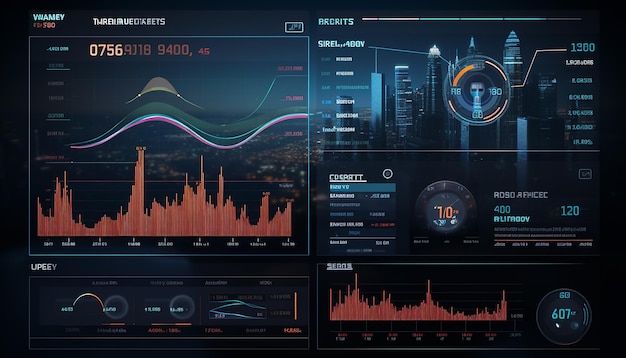 Interface de usuário de gráfico de mercado digital de finanças futuristas com conceito gráfico de hud de tecnologia de diagrama