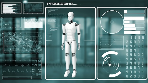 Interface futurística do robô para análise e programação de dados