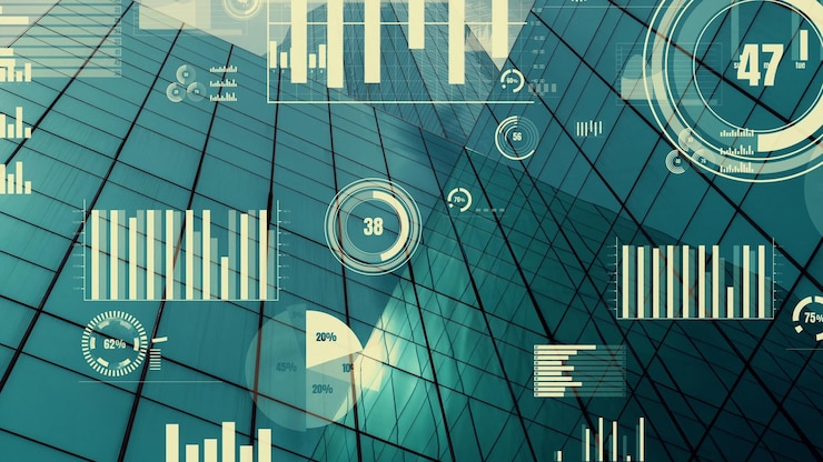 Foto la interfaz analítica de datos empresariales vuela sobre una ciudad inteligente que muestra el futuro de la alteración