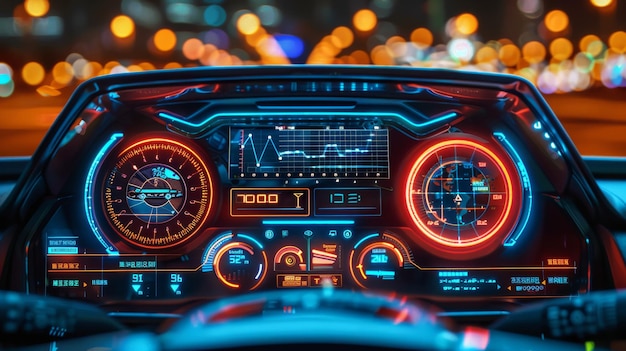 Foto una interfaz de automóvil inteligente en el marcador digital electrónico hud con configuraciones de red para un vehículo de pasajeros