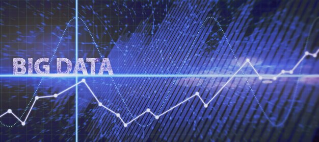 Foto interfaz de big data azul brillante en el fondo de la cuadrícula concepto de tecnología e innovación representación 3d