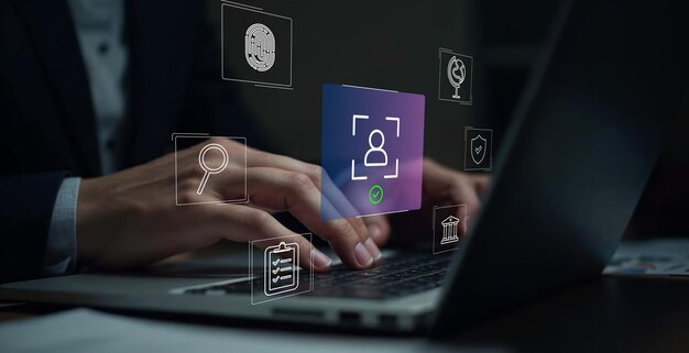Interfaz de cumplimiento de KYC con el usuario Profesional de negocios que interactúa con un Conozca a su cliente
