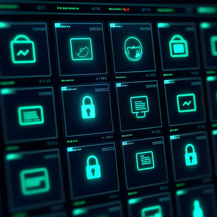 Foto interfaz digital futurista con iconos de seguridad