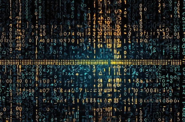 Interfaz digital con patrones de código binario brillantes