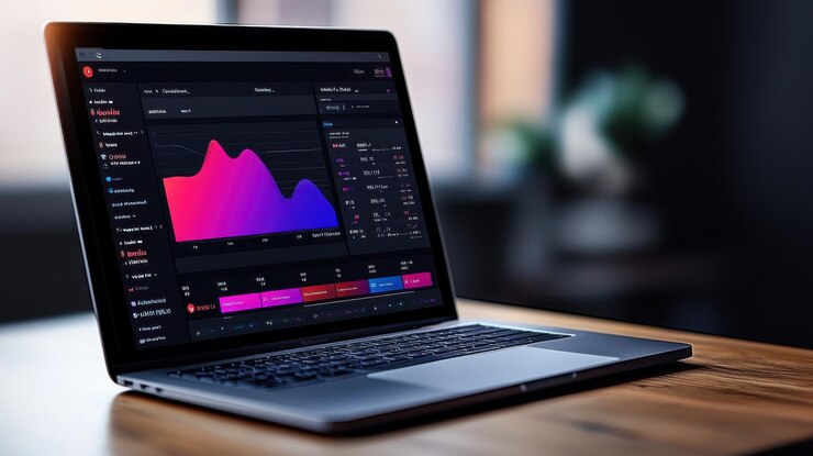 Foto interfaz de gestión de datos en capas en la pantalla del portátil