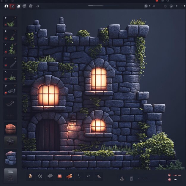 Una interfaz de herramienta de desarrollo de juegos con opciones para construir, editar y probar niveles de juego