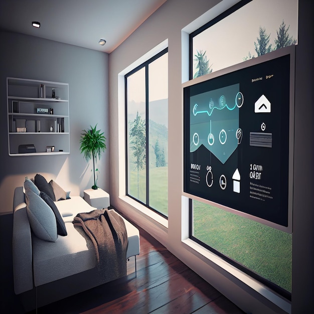 Foto interfaz de hogar inteligente con interior de objetos iot