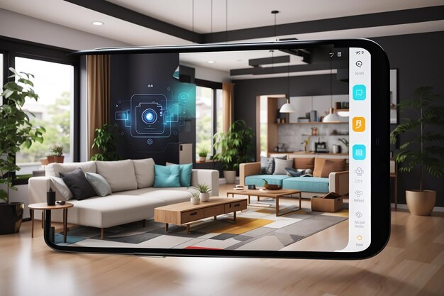 Foto interfaz de hogar inteligente con realidad aumentada del diseño interior de objetos iot ia generativa