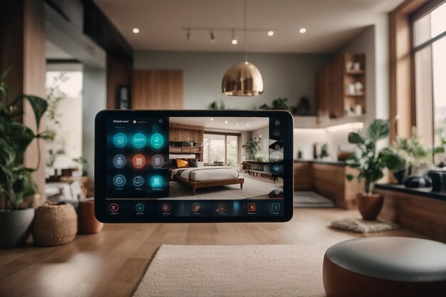 Foto interfaz de hogar inteligente con realidad aumentada del diseño interior de objetos iot ia generativa