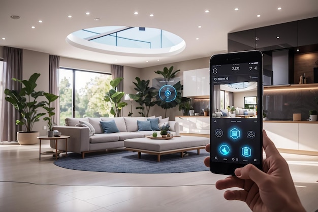 Interfaz de hogar inteligente con realidad aumentada del diseño interior de objetos iot IA generativa