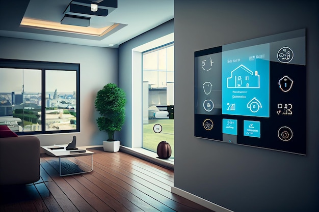 Foto interfaz de hogar inteligente con realidad aumentada de diseño de interiores de objetos iot