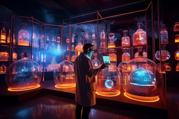Interfaz holográfica de tecnología futurista en el laboratorio de ciencias