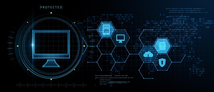 Foto interfaz de holograma de computadora ancha brillante creativa sobre fondo borroso tecnología de transformación digital y concepto de innovación representación 3d