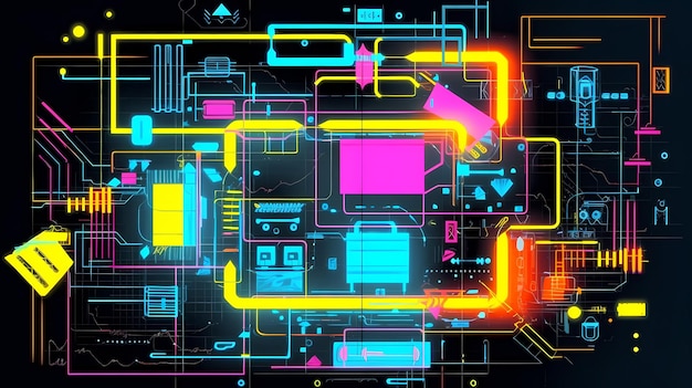 Interfaz de holograma de computadora virtual con microesquema de neón HUD