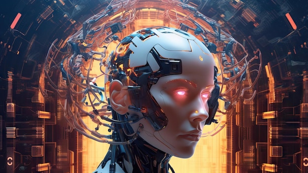 Interfaz de IA humana futurista imagen conceptual nano máquina big data máquina de concepto de aprendizaje profundo