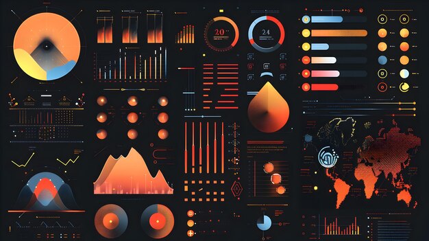 Interfaz infográfica futurista con elementos de visualización de datos