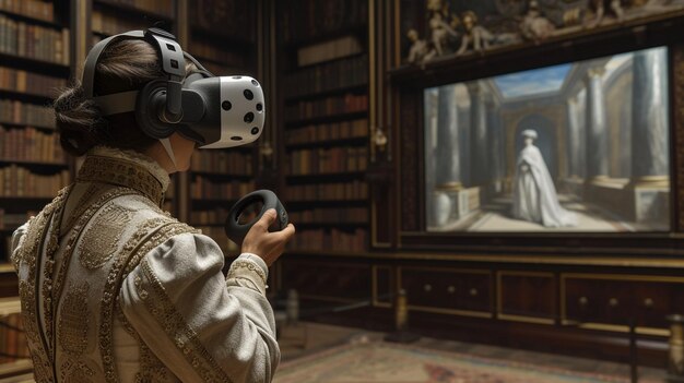 Foto interfaz de realidad virtual en un fondo de pantalla histórico