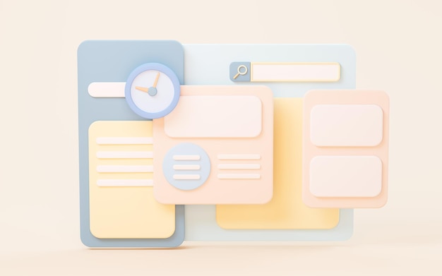 Interfaz del sitio web en la pantalla con representación 3d de estilo de dibujos animados