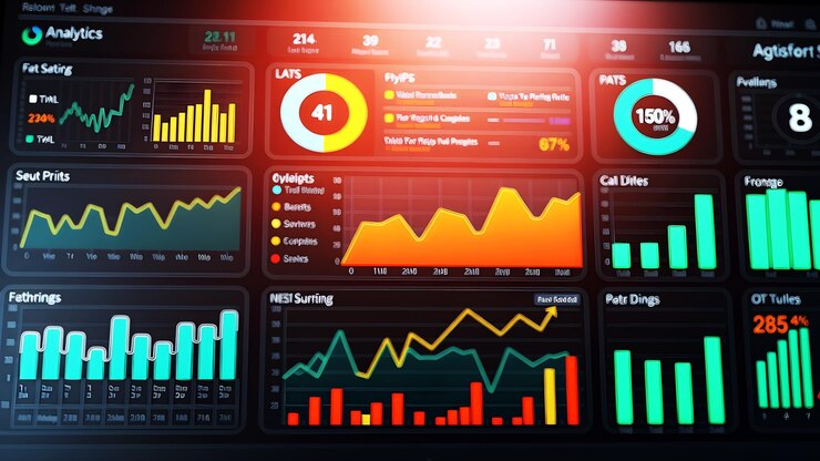 Foto una interfaz de tablero de datos estilizada con gráficos, gráficos y métricas analíticas