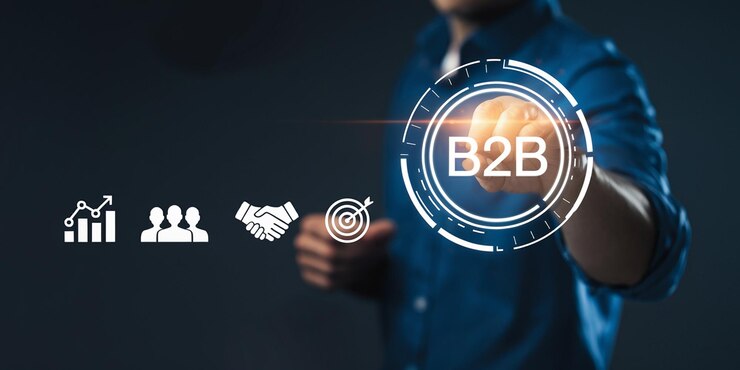 Foto interfaz táctil de empresario b2b y conexión sin problemas para mejorar la eficiencia operativa