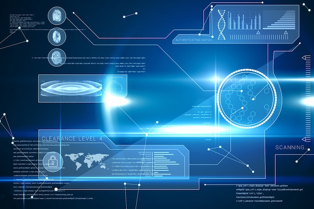 Foto interfaz de tecnología azul generada digitalmente con brillo