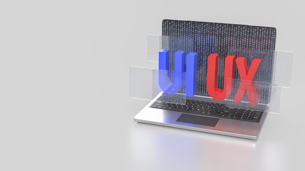 La interfaz de usuario y la experiencia de usuario en el portátil para el concepto de sitio web o aplicación de representación 3D