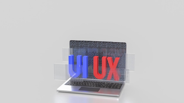 La interfaz de usuario y la experiencia de usuario en el portátil para el concepto de sitio web o aplicación de representación 3D