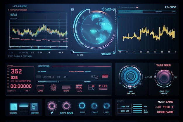 Interfaz de usuario de gráfico de mercado digital de finanzas futuristas con concepto gráfico de hud de tecnología de diagrama