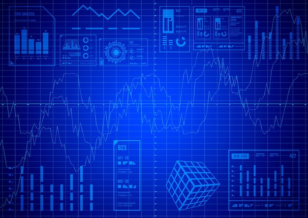 Interfaz de usuario de HUD estadística financiera azul para aplicaciones comerciales Pantalla futurista con infografía de interfaz económica