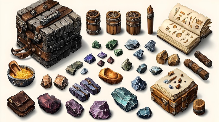 Foto interfaz de usuario de juego minimalista con materiales y recursos de artesanía
