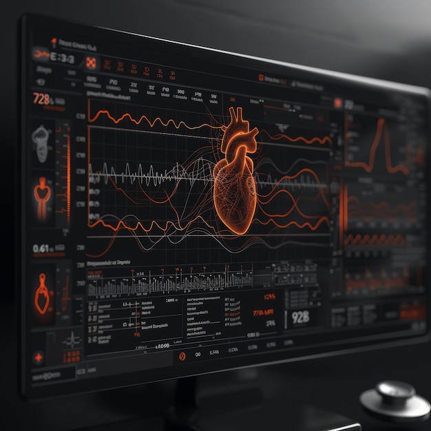 Foto interfaz de usuario médico futurista que muestra signos vitales y datos cardíacos