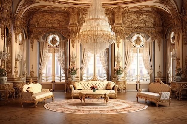 Foto interieur eines historischen herrenhauses mit opulenten möbeln und aufwändigem dekor