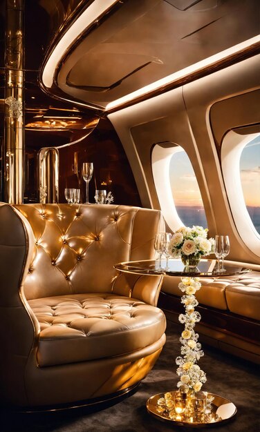 Interieur eines Luxus-Business-Jet-Flugzeugs Luxus-Reisen ai generative