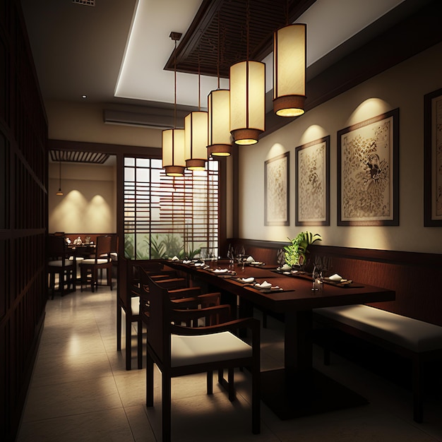 Interieur eines orientalischen Restaurants Sushi-Restaurant im japanischen Stil Generative KI