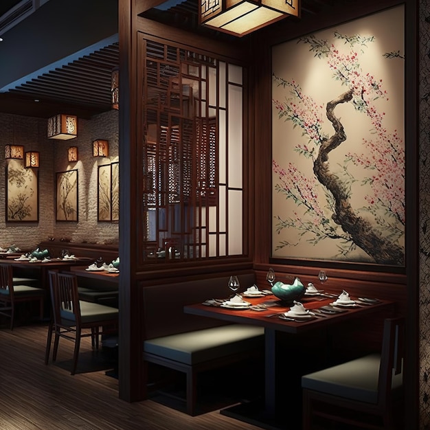 Interieur eines orientalischen Restaurants Sushi-Restaurant im japanischen Stil Generative KI