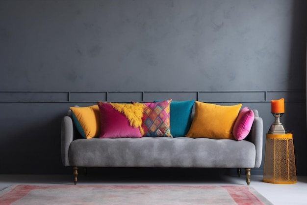 Interieur Hintergrund Backstein Sofa Beton Luxus Kissen Wohndesign Kissen Generative AI