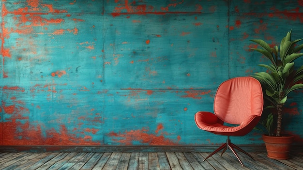Interieur im Vintage-Stil mit farbenfrohem Stuhl