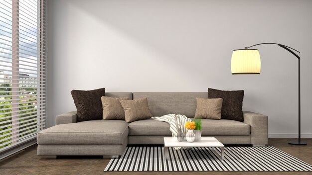 Interieur mit braunem Sofa