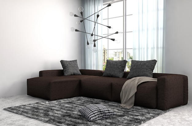 Interieur mit braunem Sofa