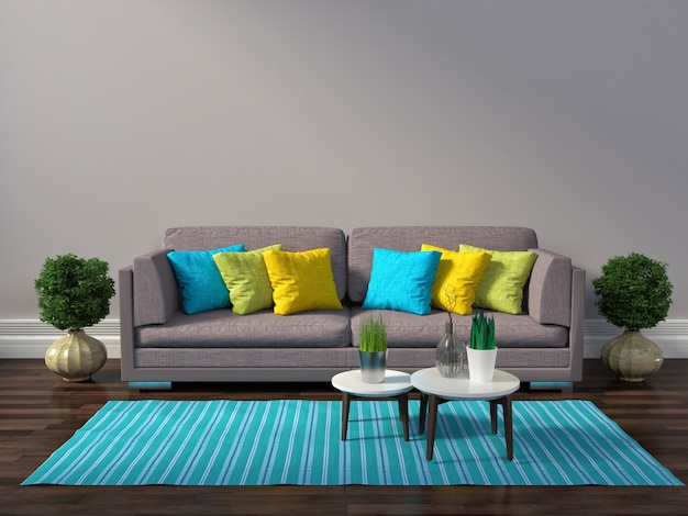 Interieur mit grauem Sofa