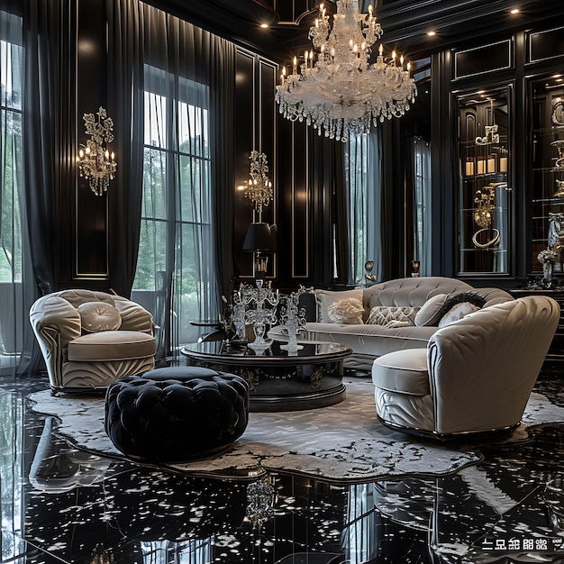 Foto interieur von hollywood glam innenarchitektur mit spiegelmöbeln und l dekor kunst konzept ideen