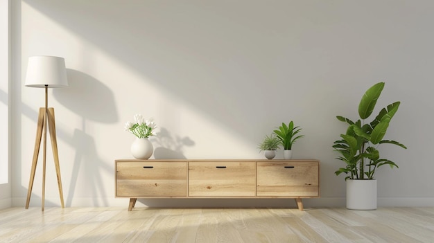 Interiör-Mock-up-Wohnzimmer-Schrank für TV oder Platzierung von Objekten im modernen Wohnzimmer Generative Ai