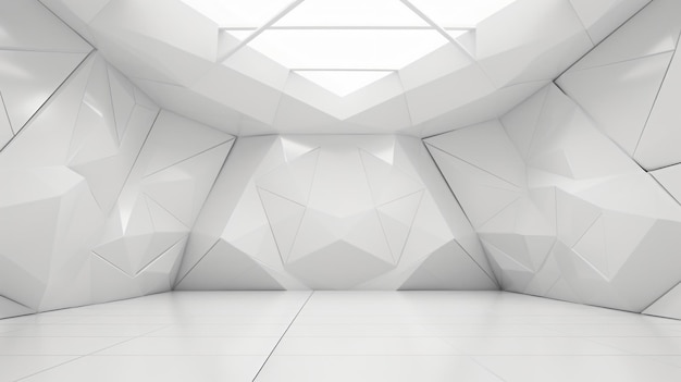Interior 3D branco abstrato com padrão poligonal