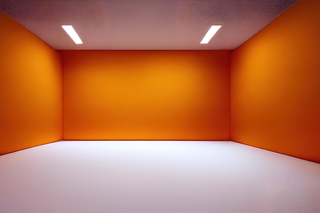 interior 3D de uma sala vazia com paredes laranja