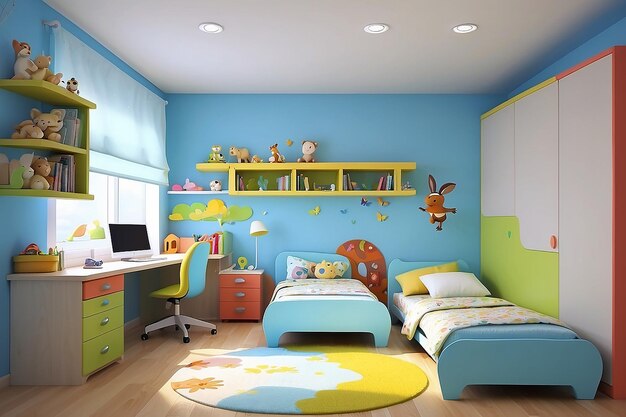 Foto interior 3d de la habitación de los niños