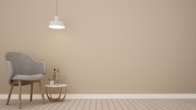 Interior 3d living minimal space and brick wall decoration - Representación 3D