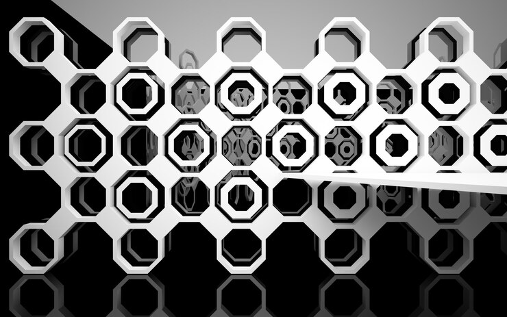 Foto interior abstracto con escultura negra brillante. ilustración 3d y renderizado 3d