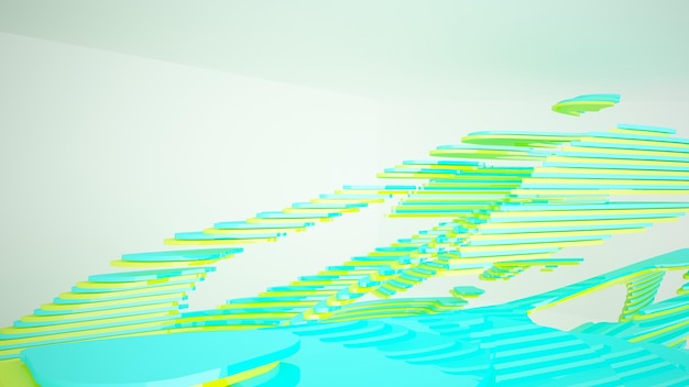 Interior abstracto de gafas degradadas blancas y de colores de cubos de matriz con ventana grande 3D